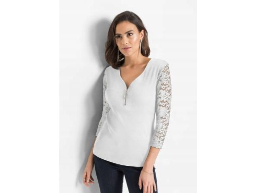B.P.C bluzka z zamkiem i koronkowe rękawy biała ^40/42