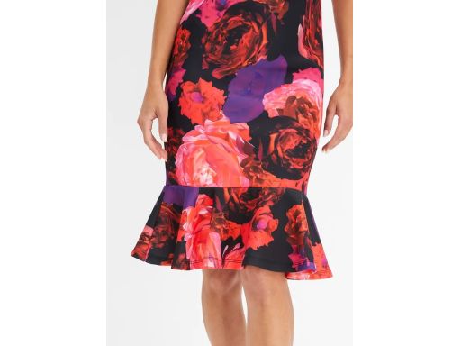 B.P.C sukienka ołówkowa midi wielokolorowa w kwiaty z falbaną ^36/38