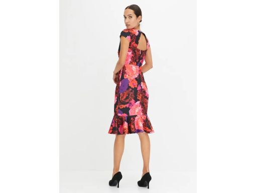 B.P.C sukienka ołówkowa midi wielokolorowa w kwiaty z falbaną ^36/38