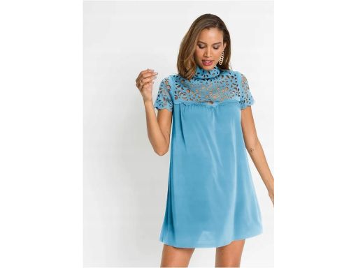 B.P.C niebieska sukienka z laserowymi wycięciami 40/42.