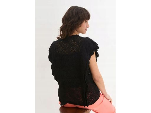 B.P.C sweter ażurowy czarny z falbanami krótki rękaw r.36/38