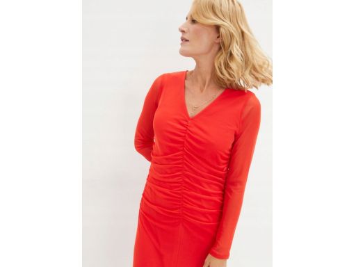 B.P.C sukienka czerwona siateczkowa z marszczeniami midi r.44/46