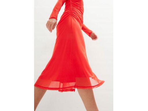 B.P.C sukienka czerwona siateczkowa z marszczeniami midi r.44/46