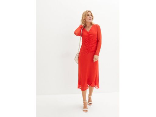 B.P.C sukienka czerwona siateczkowa z marszczeniami midi r.44/46