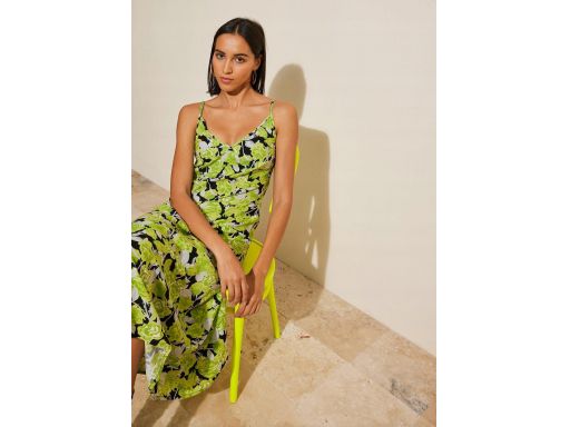 B.P.C sukienka letnia na ramiączka czarno-zielona w kwiaty ^50