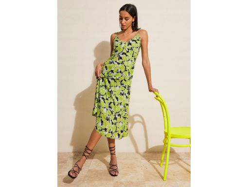 B.P.C sukienka letnia na ramiączka czarno-zielona w kwiaty ^50