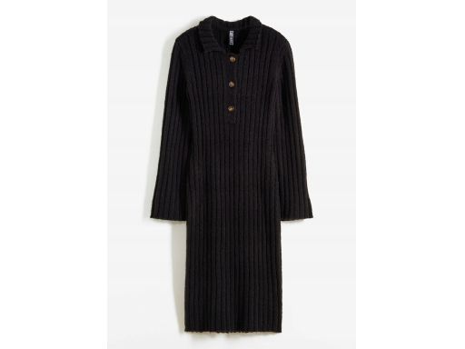 B.P.C sukienka dzianinowa midi czarna z kołnierzykiem i guzikami 32/34