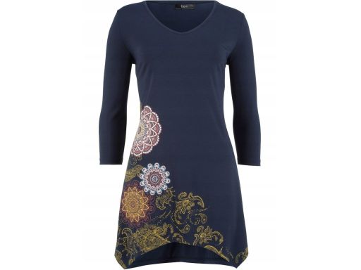 B.P.C bluzka asymetryczna granatowa z kolorowym nadrukiem 44/46.