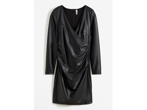 B.P.C czarna sukienka z eko skóry z marszczeniami 32/34.