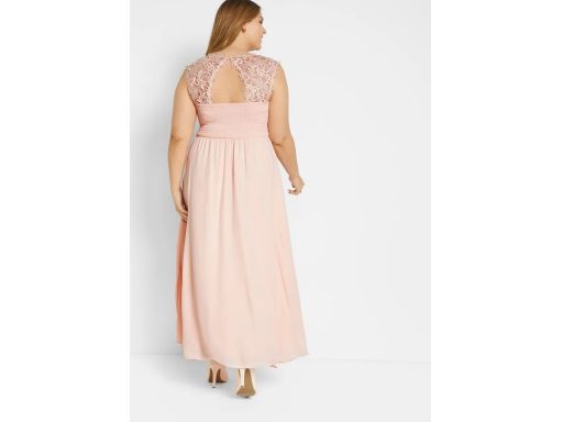 B.P.C sukienka wieczorowa szyfonowa długa maxi z koronką perłowy róż ^