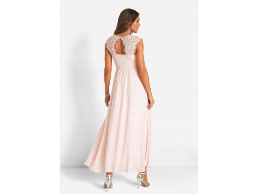 B.P.C sukienka wieczorowa szyfonowa długa maxi z koronką perłowy róż ^