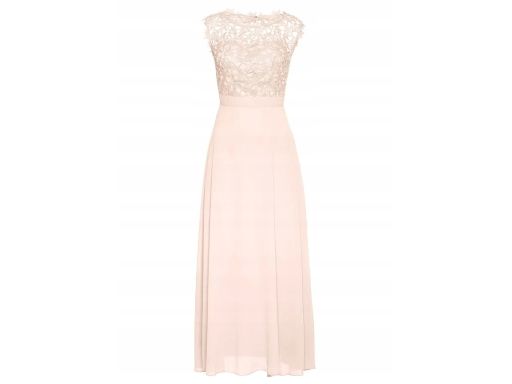 B.P.C sukienka wieczorowa szyfonowa długa maxi z koronką perłowy róż ^