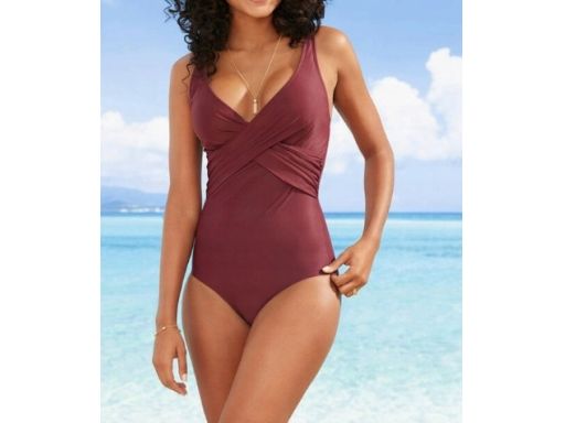 B.P.C Kostium kąpielowy modelujący bordowy z marszczeniem ^50