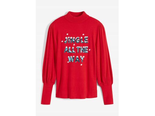 B.P.C sweter dzianinowy czerwony świąteczny z napisem z cekinów r.44/4
