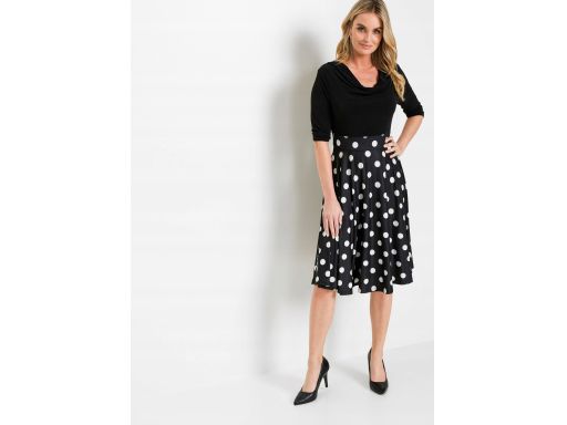 B.P.C czarna sukienka w białe grochy rozkloszowana ^36/38