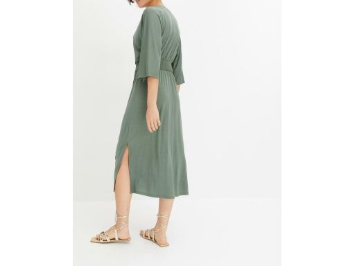 B.P.C sukienka midi z koronką ażurową oliwkowa ^48/50