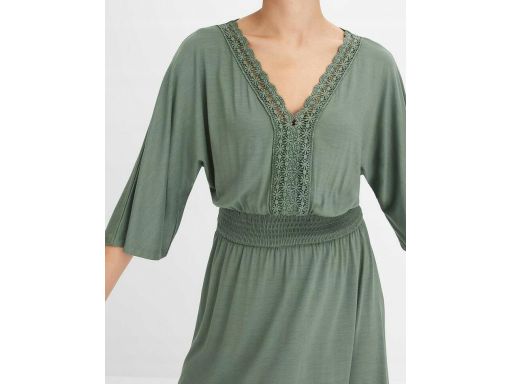 B.P.C sukienka midi z koronką ażurową oliwkowa ^48/50