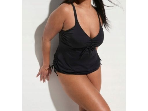 B.P.C czarne tankini na fiszbinach marszczenia z figami r.48(95D)