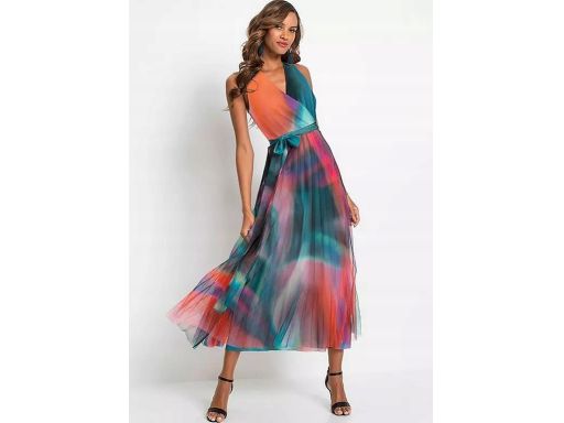 B.P.C długa sukienka plisowana midi letnia kolorowa ^40/42