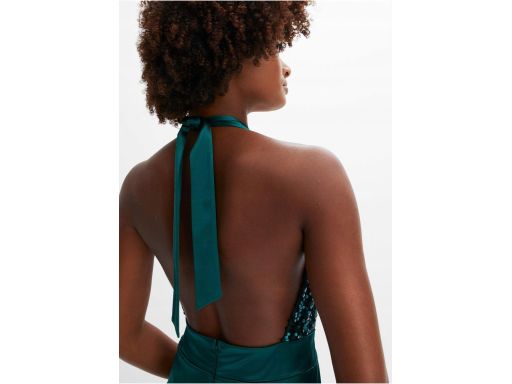 B.P.C długa sukienka satynowa butelkowa zieleń z cekinami ^40/42