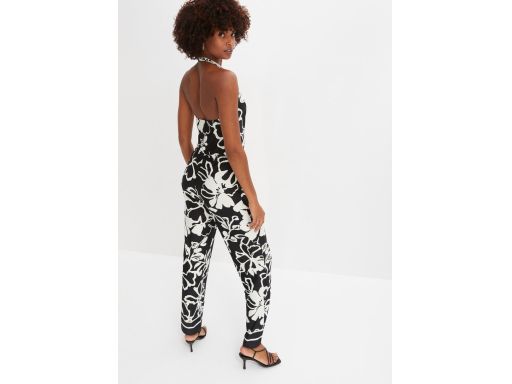 B.P.C kombinezon biało-czarny w kwiaty z dekolem halter 36/38.
