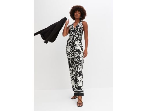 B.P.C kombinezon biało-czarny w kwiaty z dekolem halter 36/38.