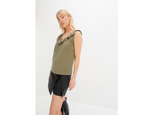 B.P.C bluzka top z falbaną khaki 40/42.