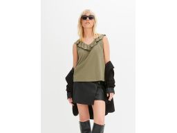 B.P.C bluzka top z falbaną khaki 40/42.