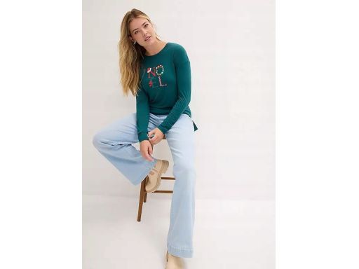 B.P.C bluzka butelkowa zieleń z nadrukiem świątecznym 48/50.