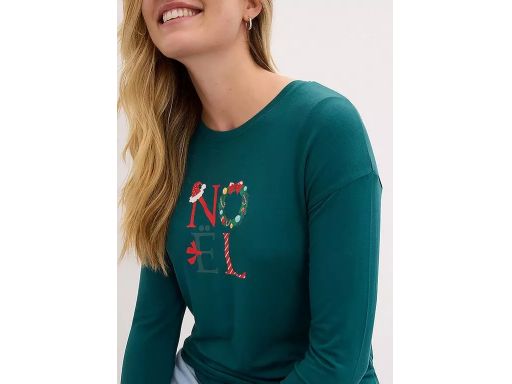 B.P.C bluzka butelkowa zieleń z nadrukiem świątecznym 48/50.