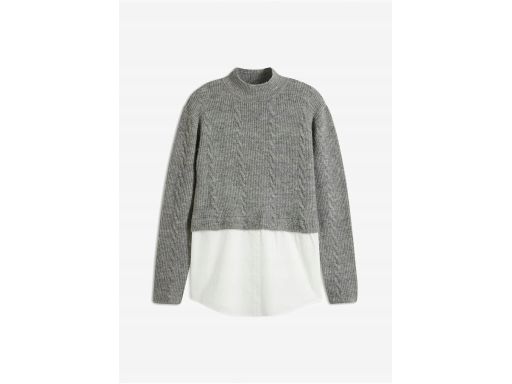 B.P.C szary sweter z koszulową wstawką białą ^36/38