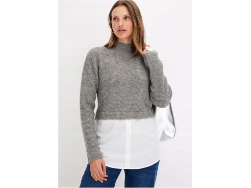 B.P.C szary sweter z koszulową wstawką białą ^36/38