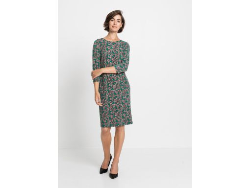 B.P.C prosta sukienka zielona w kolorowe wzory 36/38.