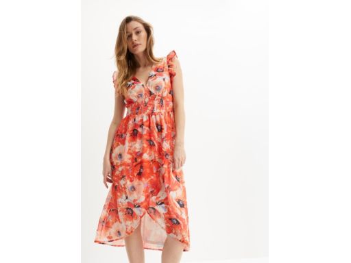 B.P.C sukienka szyfonowa z falbankami midi w kwiaty ^44