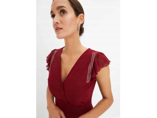 B.P.C sukienka siateczkowa bordowa z dżetami 32/34.