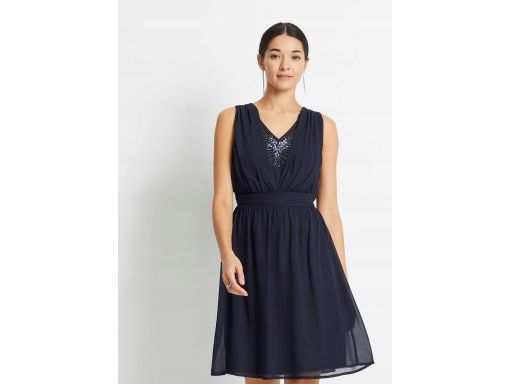 B.P.C sukienka szyfonowa granat aplikacja r.50