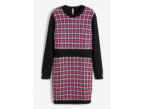 B.P.C sukienka dzianinowa w optyce 2w1 czarna z różowym wzorem ^40/42