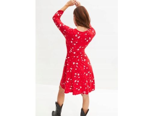 B.P.C sukienka czerwona z dżerseju wzory r.36/38