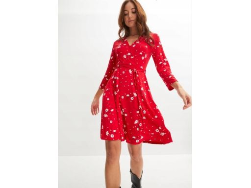 B.P.C sukienka czerwona z dżerseju wzory r.36/38