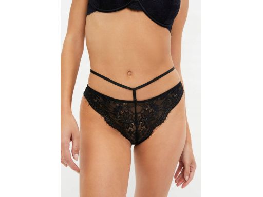 B.P.C czarne stringi koronkowe z ozdobnymi paskami ^40/42