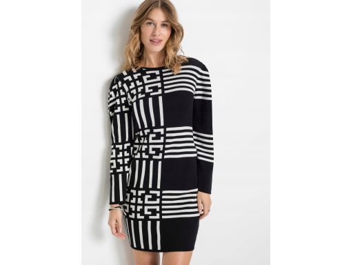B.P.C dzianinowa sukienka czarna we wzory 32/34.