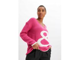 B.P.C sweter oversize różowy pink lady z białym wzorem 36/38.
