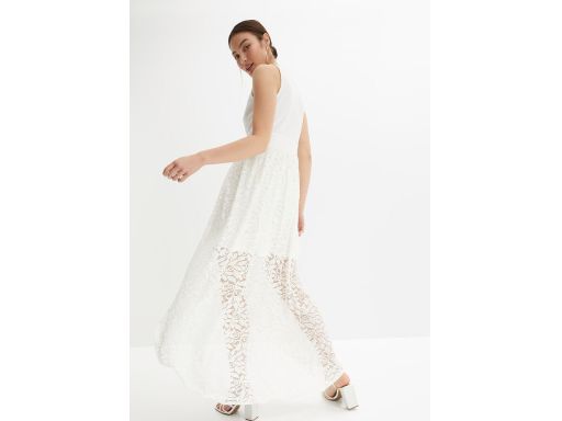 B.P.C suknia ślubna śmietankowa asymetryczna z dołem z koronki 40/42.