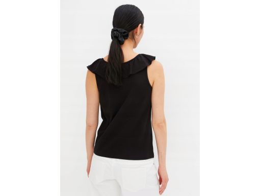 B.P.C t-shirt top czarny bawełniany z falbaną ^32/34