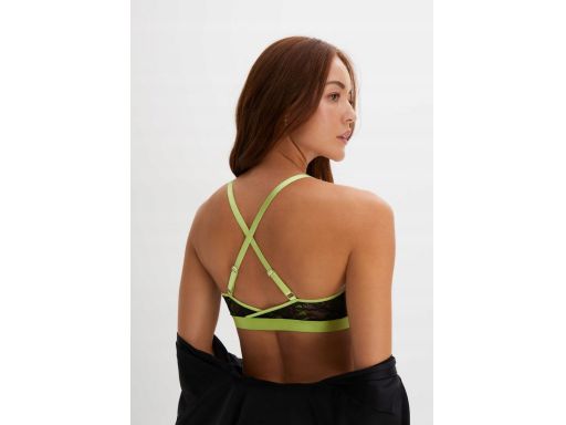 B.P.C miękki biustonosz koronkowy zapięcie przód czarno limonkowy r.90