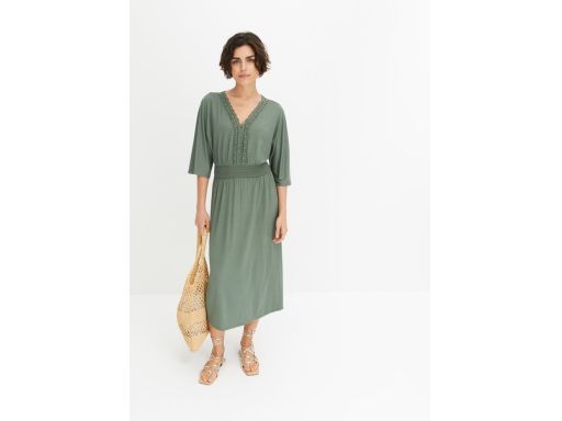 B.P.C sukienka z koronką midi khaki r.44/46