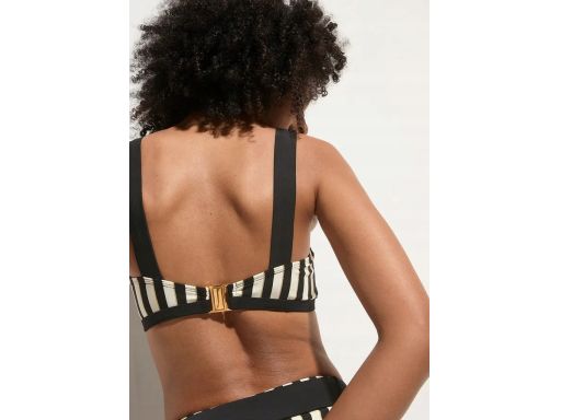 B.P.C bikini kremowo-czarno-złote w paski z figami z paskiem r.42