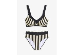 B.P.C bikini kremowo-czarno-złote w paski z figami z paskiem r.42