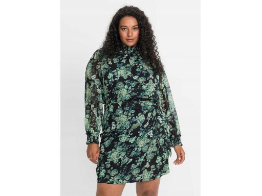 B.P.C sukienka szyfonowa czarna w zielone kwiaty 50.