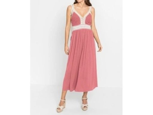 B.P.C. sukienka midi różowa z koronkowymi elementami r.42